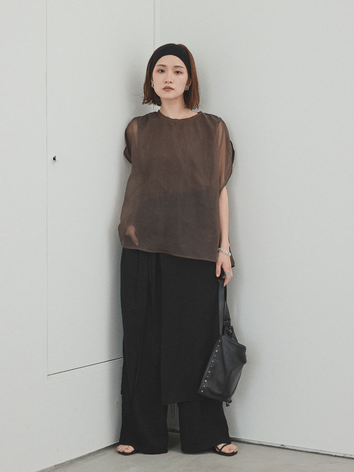[予約]ワッシャーサテンレイヤードスカートパンツ/ブラック