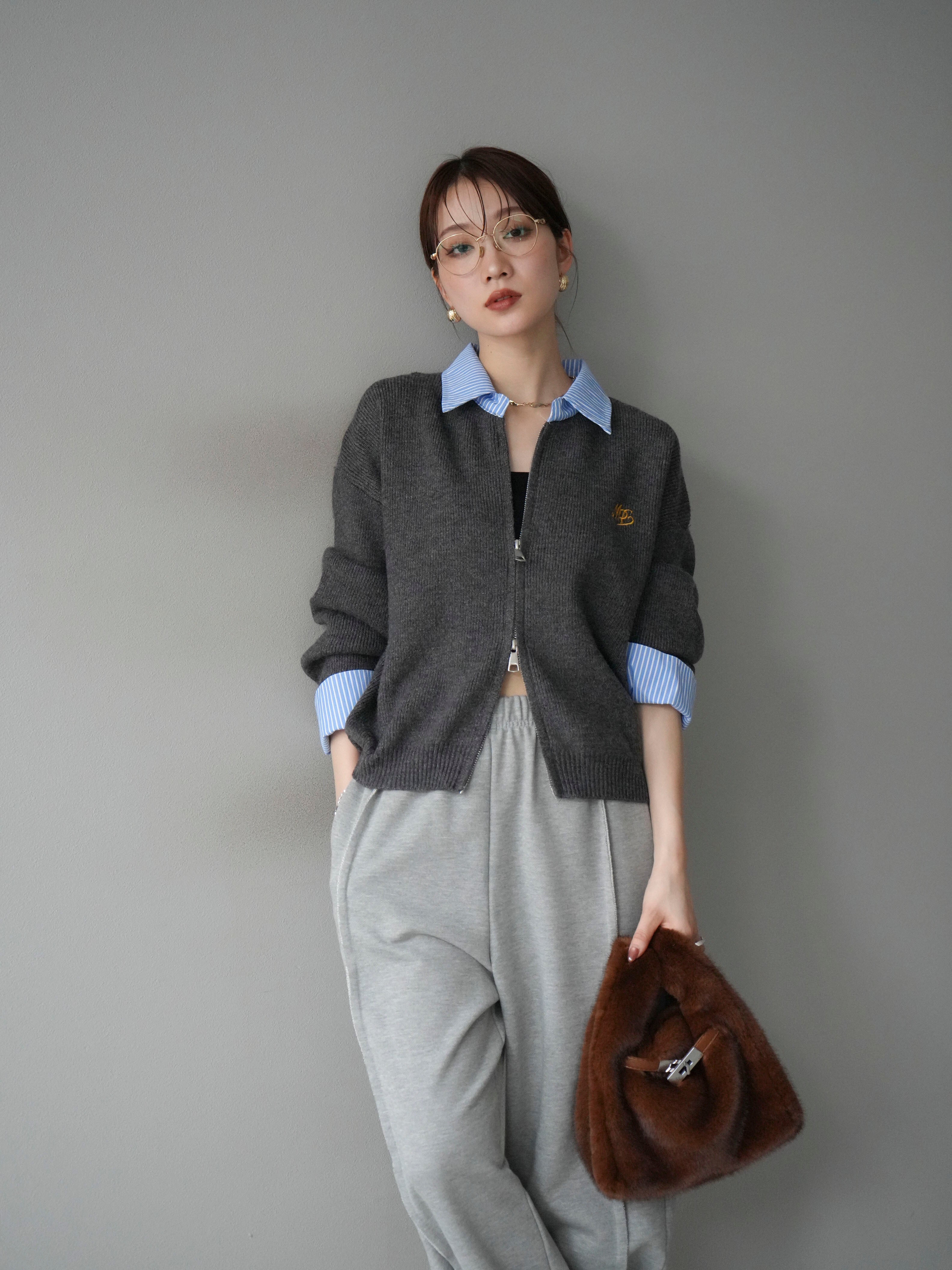 Needles カーディガン S グレー/ブラック ストライプ 予約]ストライプシャツレイヤードZIPニットカーディガン/darkgray – Lumier