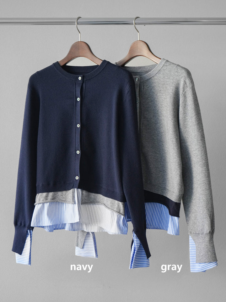 [SET]シャツ襟レイヤードニットカーディガン+ベルト付スウェットワイドパンツ(2set)