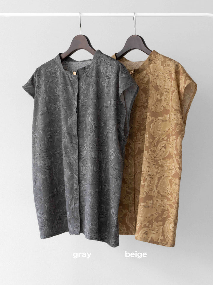 [SET]ペイズリープリントゴールドボタンブラウス+ペイズリープリントタックIラインスカート(2set)