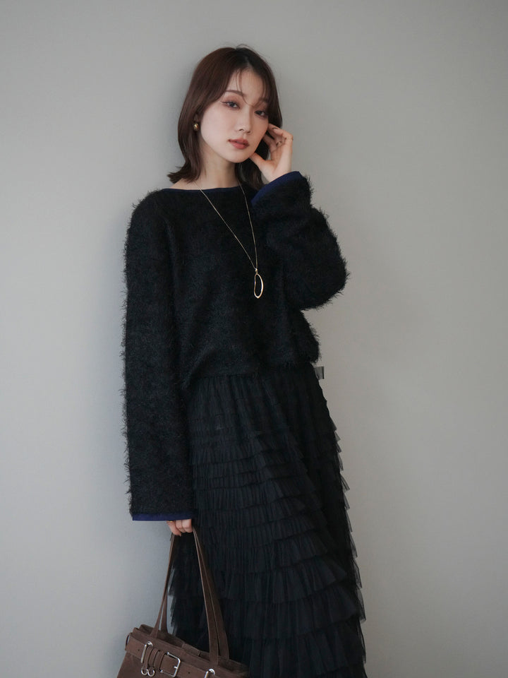 [予約]バイカラー2WAYシャギーニットカーディガン/black