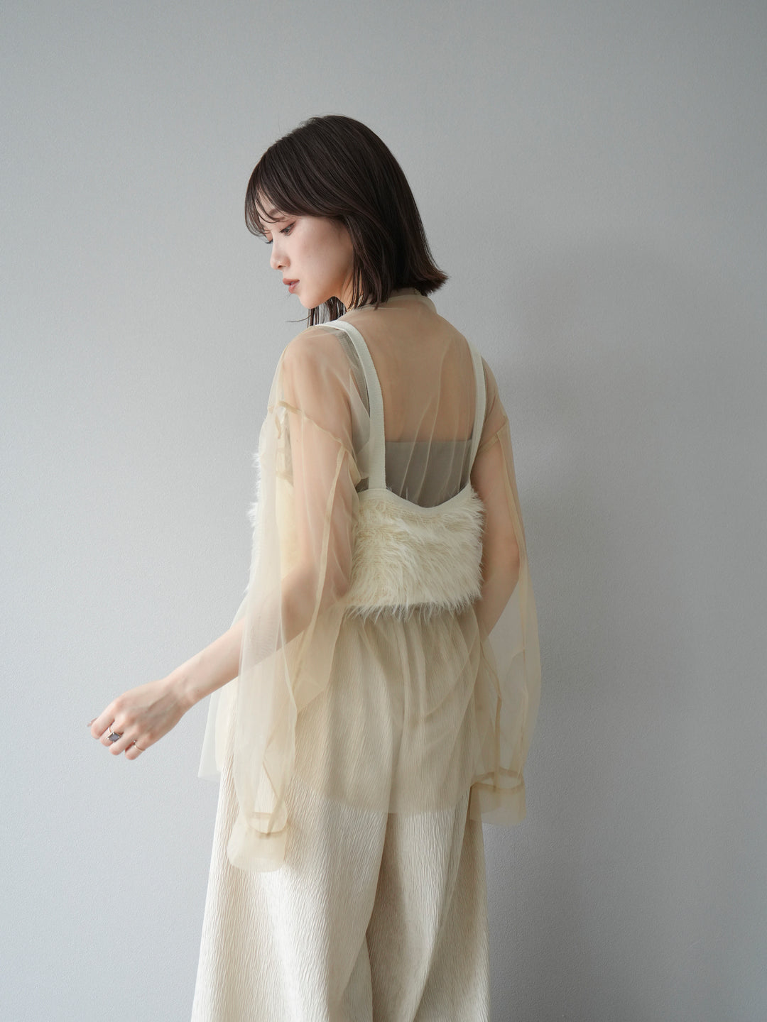 [予約]2WAYスリーブチュールシャツ/ベージュ　