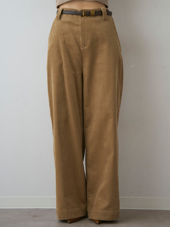 [予約]ベルト付コーディロイワイドストレートパンツ/beige