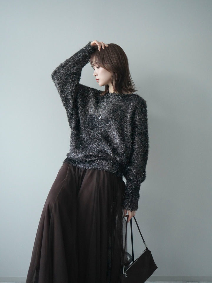 [予約]ラメシャギードルマンニットプルオーバー/brown