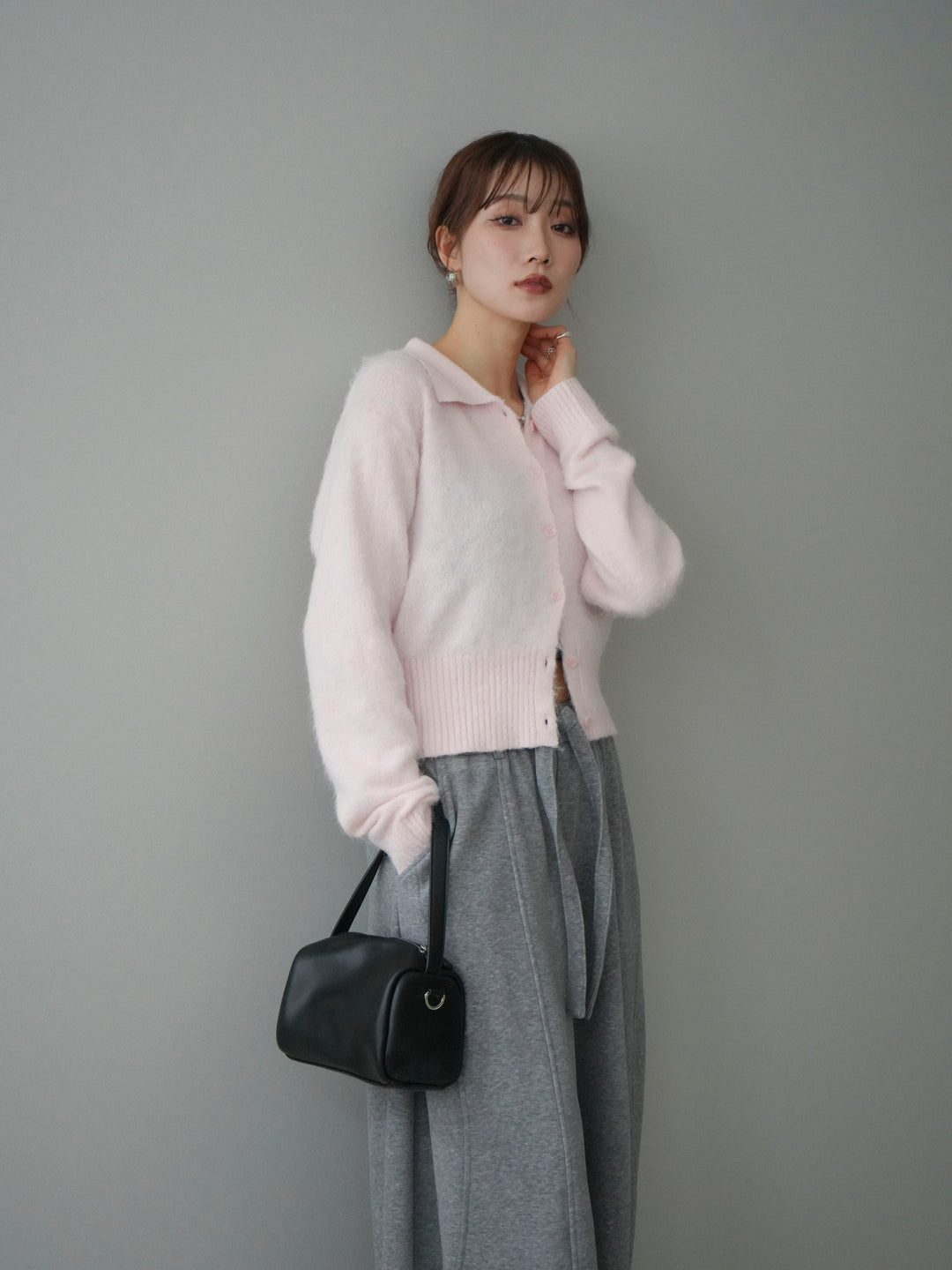 [予約]モヘア衿付きボタンプルオーバー/pink