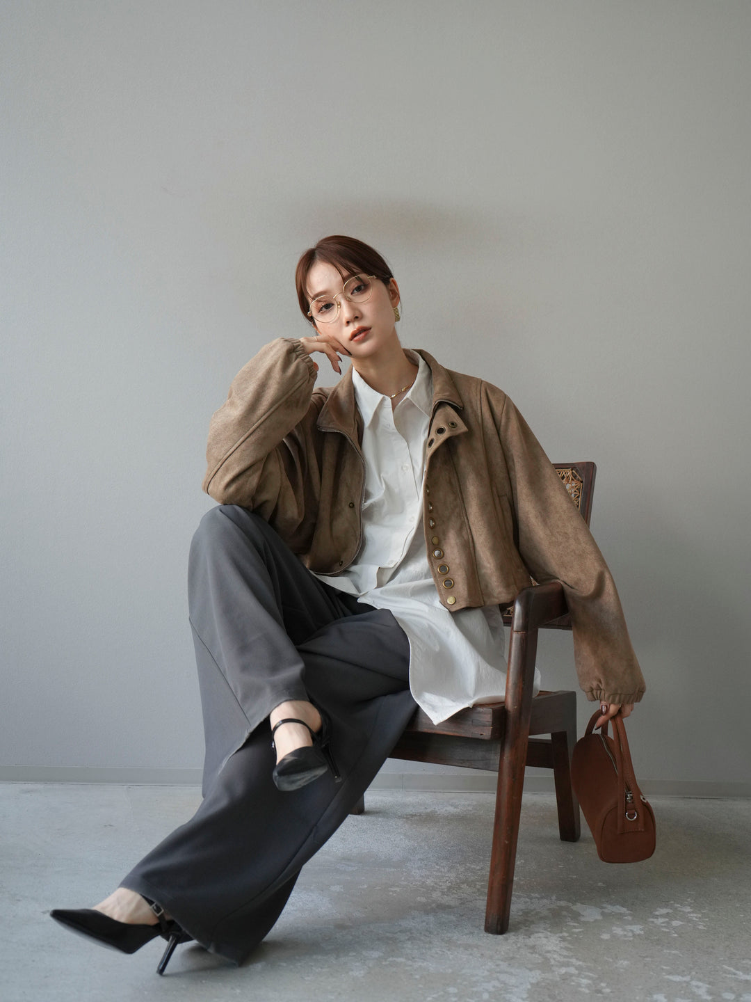 [予約]パンチングデザインスエードショートジャケット/ベージュ