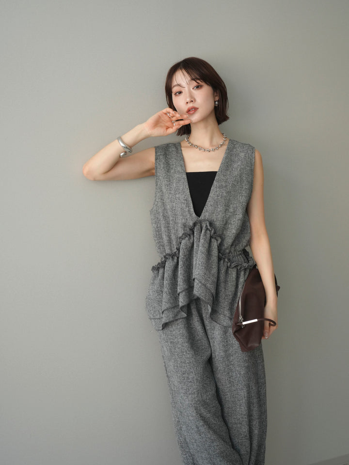 [SET]3WAYミックスツイードギャザーオールインワン+選べるアクセセット(2set)