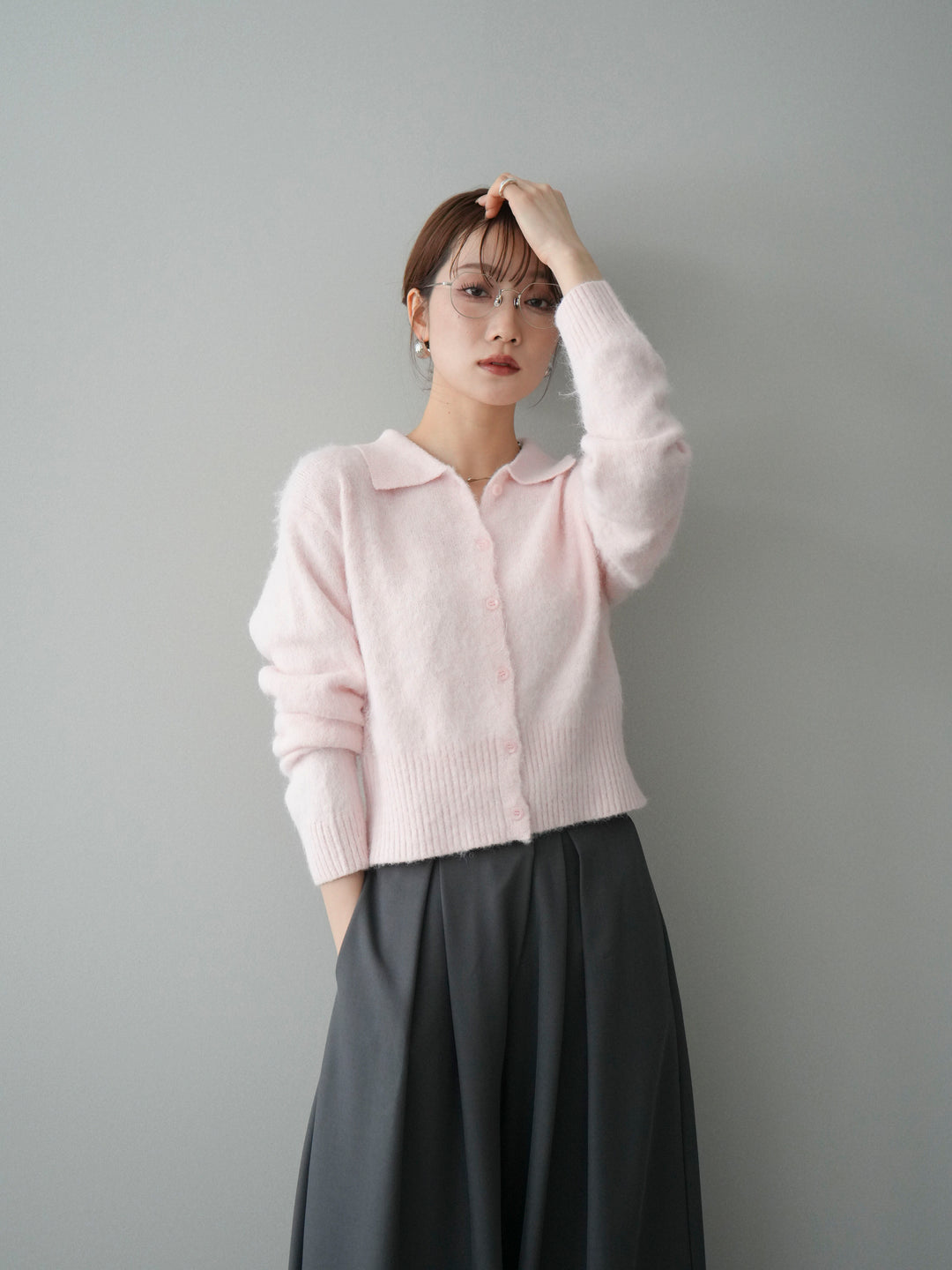 [SET]モヘア衿付きボタンプルオーバー+モヘア衿付きボタンプルオーバー(2set)