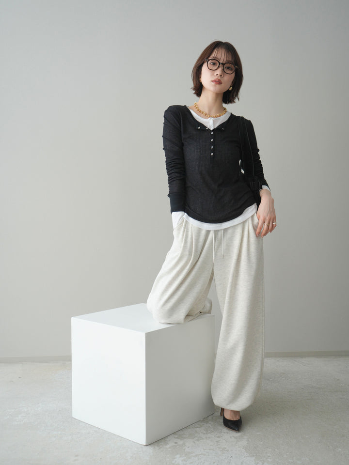 [予約]シアーリブヘンリーネックロンT/black