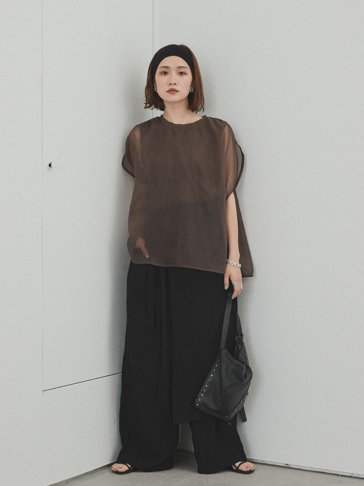 [予約]ワッシャーサテンレイヤードスカートパンツ/ブラック