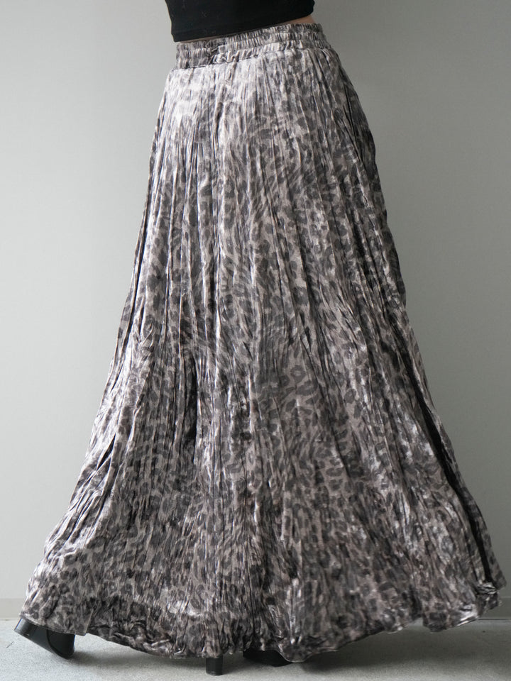 [予約]レオパードベロアワッシャーロングスカート/gray