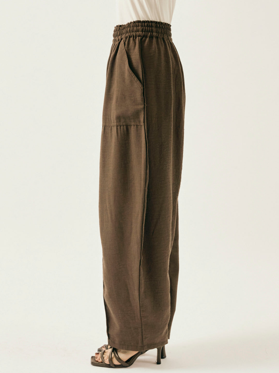 [予約]リネンライクベイカーバルーンパンツ/ブラウン