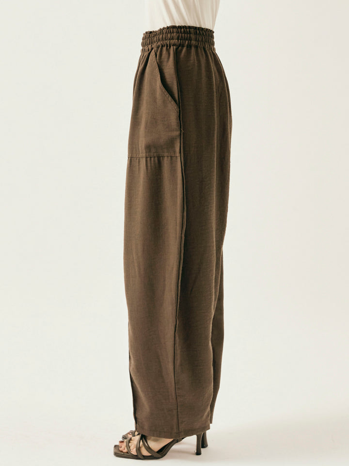 [予約]リネンライクベイカーバルーンパンツ/ブラウン