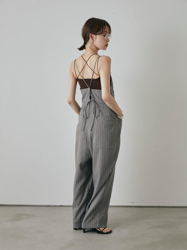 [予約]ヘリンボーンストライプサロペット/チャコール