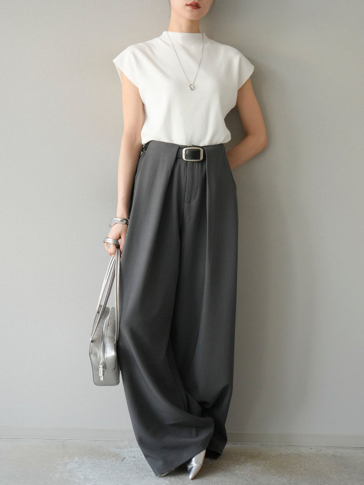 【預購】皮帶環設計寬褲/棕色