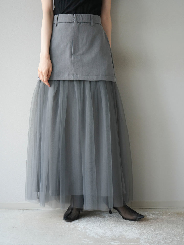 [予約]エステル切替チュールスカート/グレー