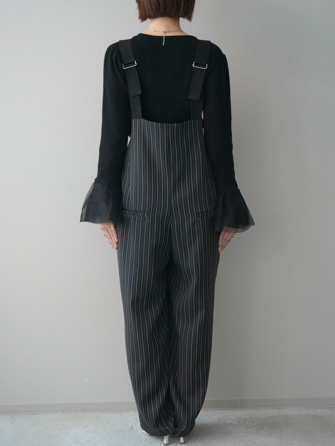 [予約]グログランテープストライプサロペット/black