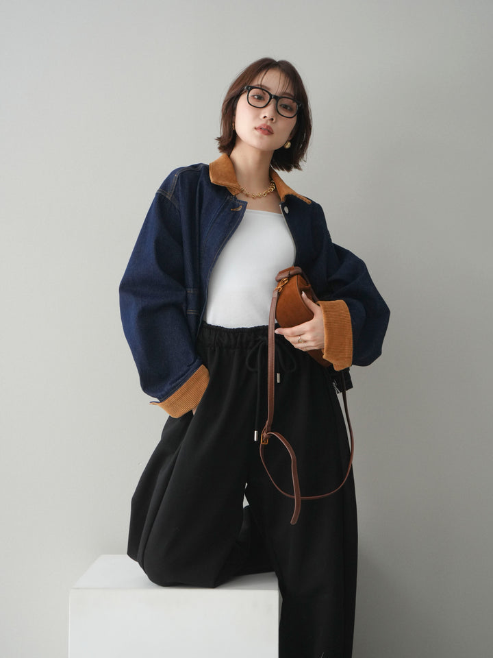 [予約]コーデュロイ×デニムショートカバーオール/indigo