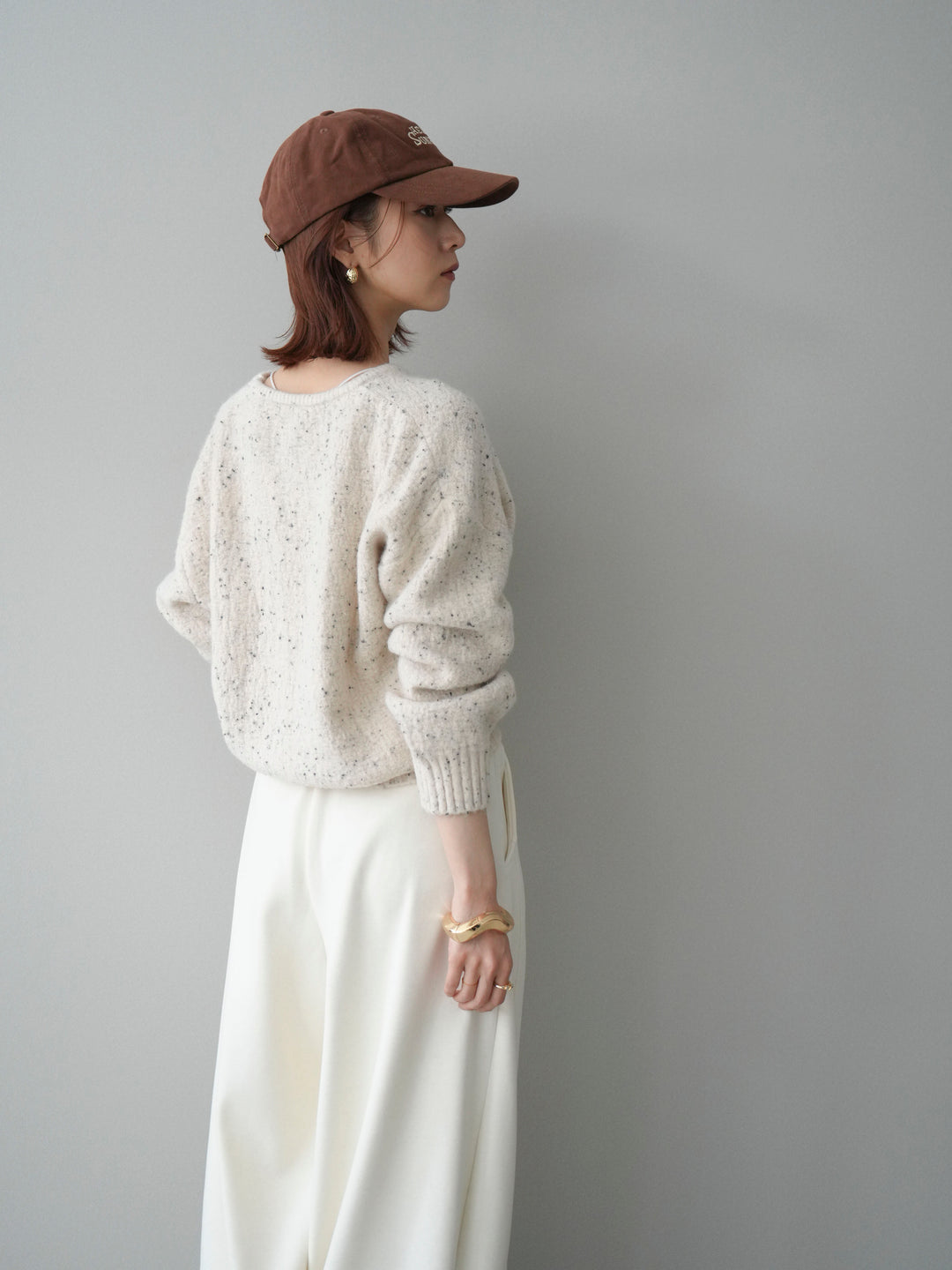 [予約]ツイストネックラメネップヤーンニットプルオーバー/ivory