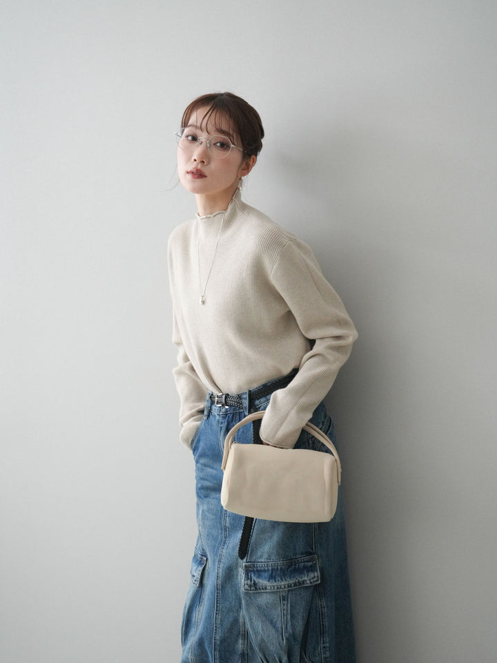 [予約]ボトルネック裾カールリブニットトップス/ivory