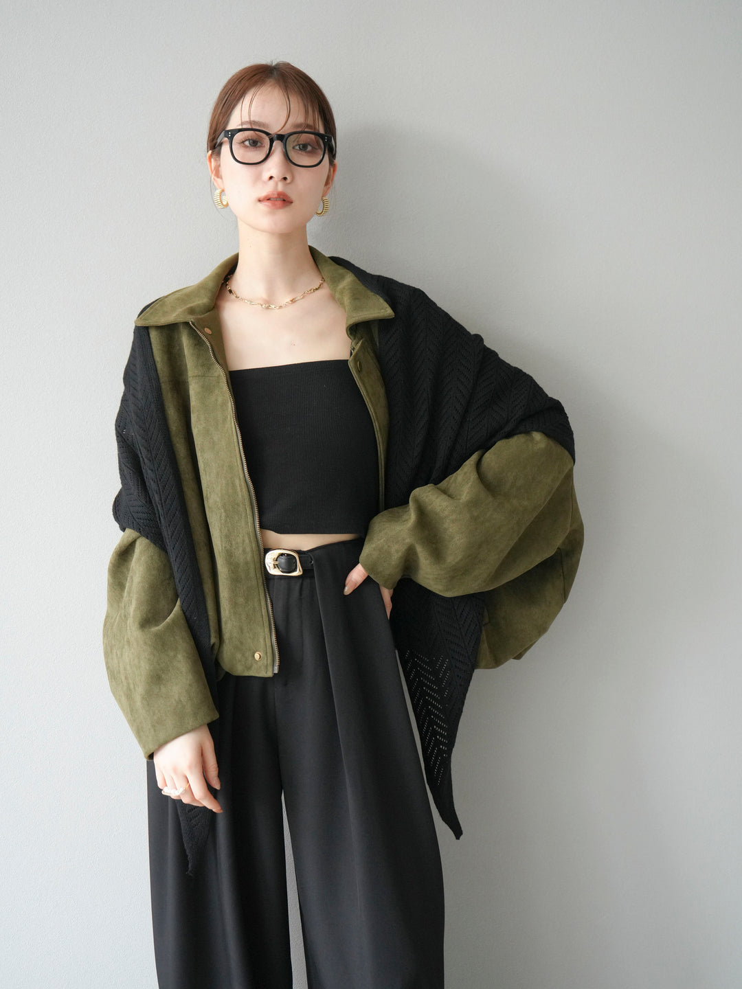 [SET] 麂皮外套+皮帶環設計寬褲（2套）