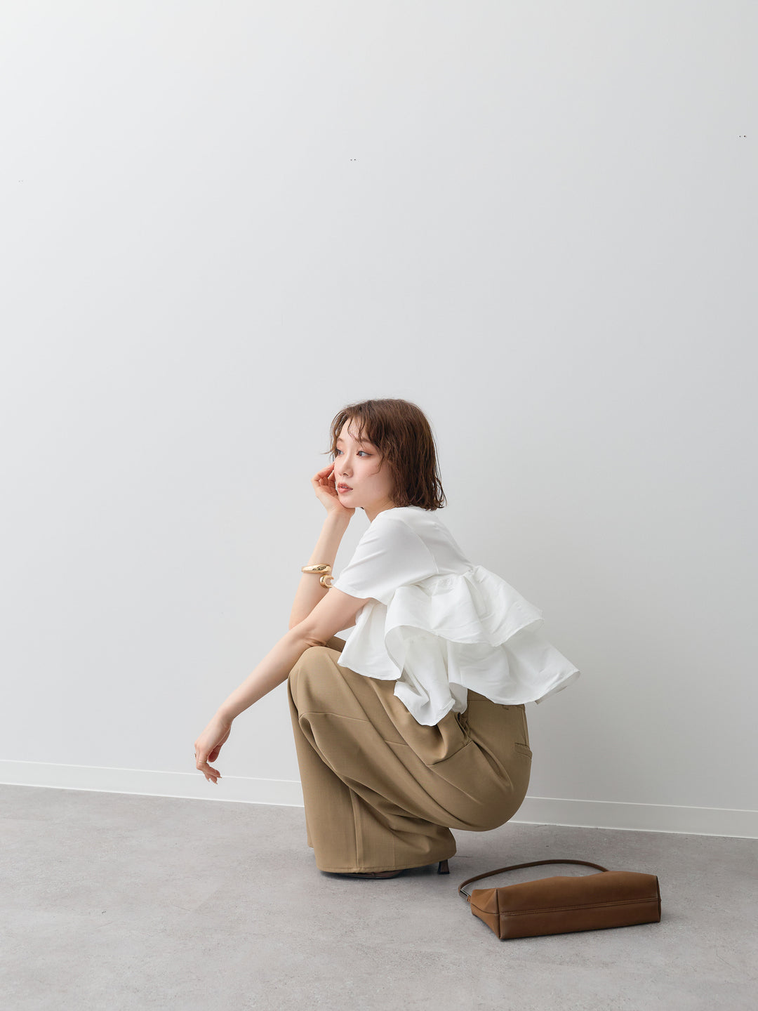 [SET]フリルティアードTEE+クレープデシンタックワイドパンツ(2set)