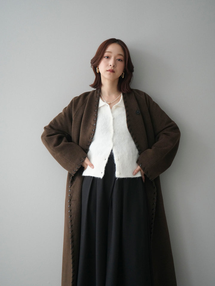 [SET]ハンドステッチ裏中綿ロングコート+テープベルトタックバギーパンツ(2set)