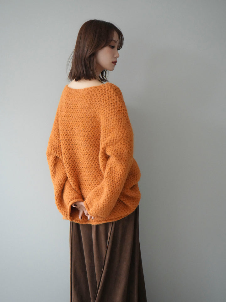 [予約]ワッフル編みオーバーニットプルオーバー/mustard