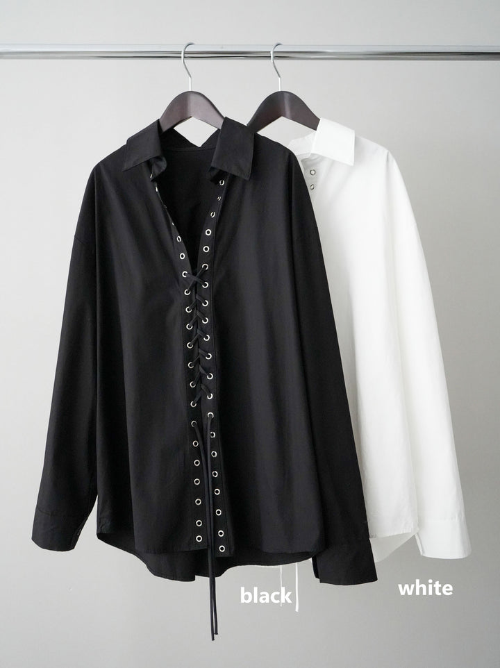 [SET]レースアップブロードシャツ+センターシームフレアパンツ(2set)