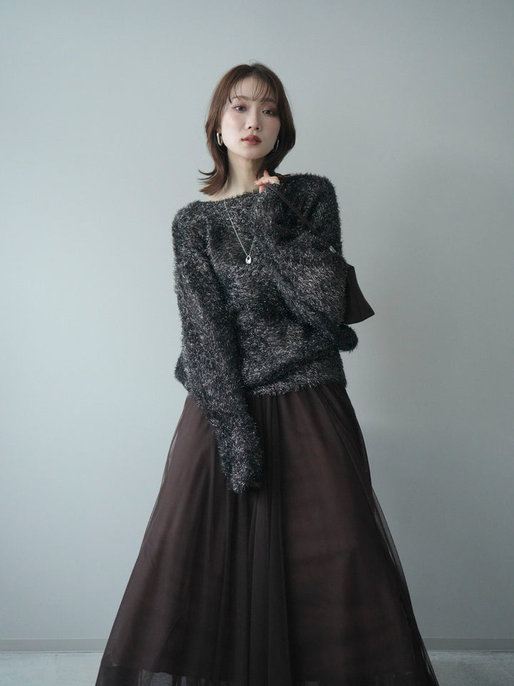 [予約]ラメシャギードルマンニットプルオーバー/brown