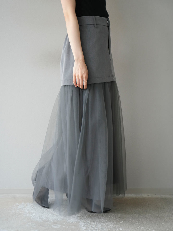 [予約]エステル切替チュールスカート/グレー