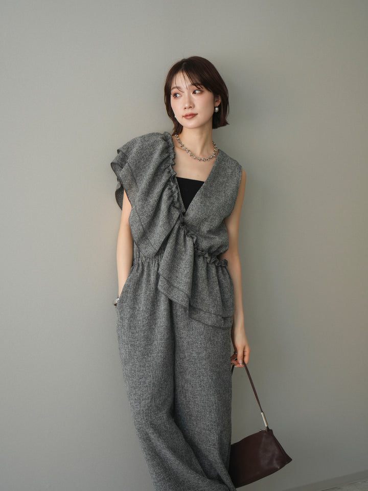 [SET]3WAYミックスツイードギャザーオールインワン+選べるアクセセット(2set)