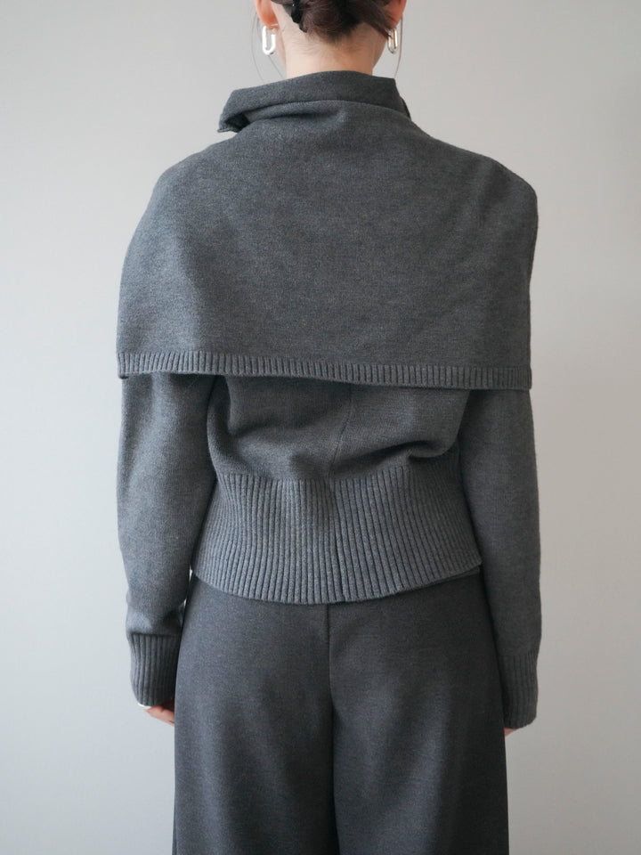 [予約]フロントスリットネックアンサンブルニット/charcoal