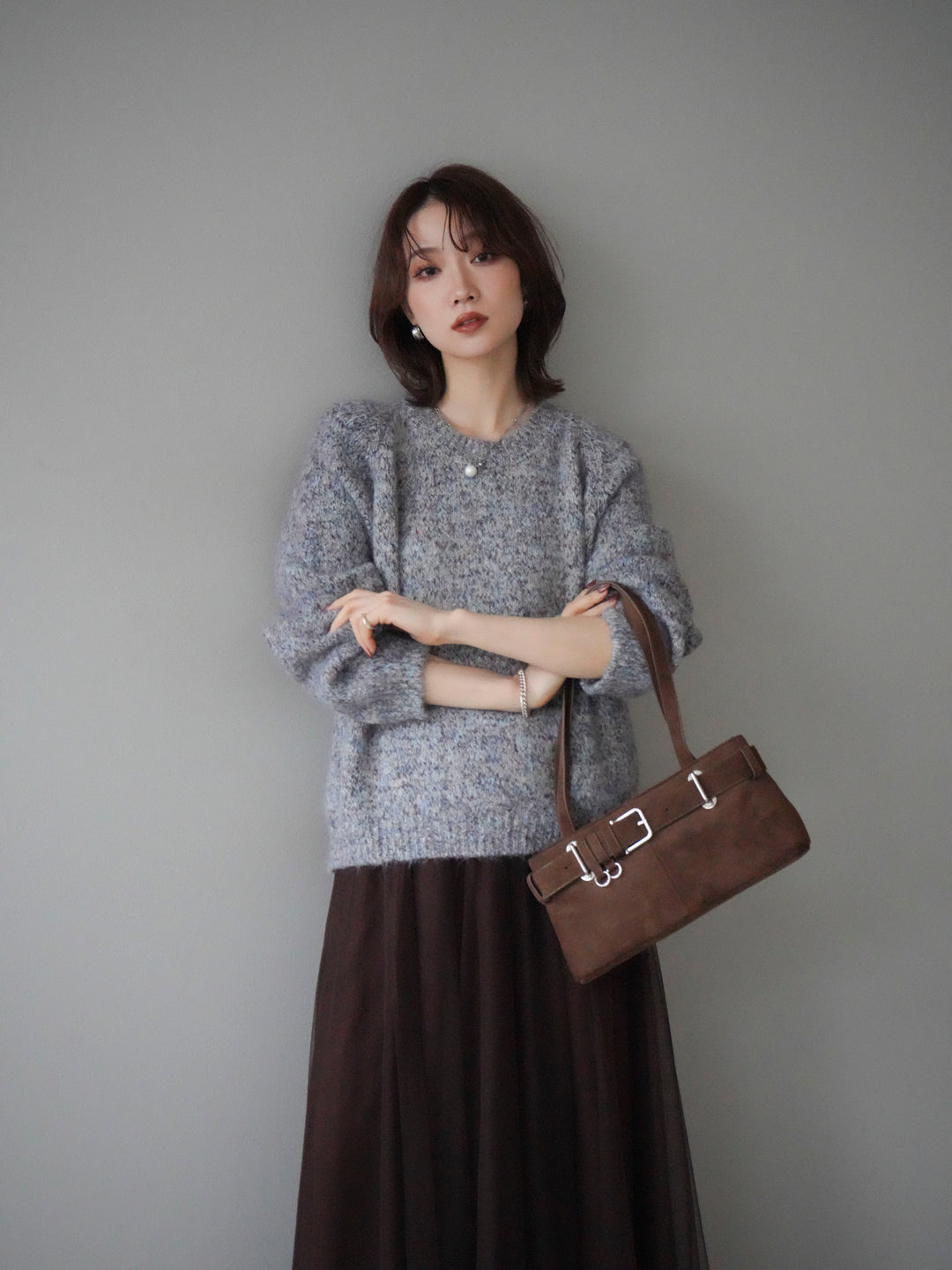 【預購】Logo標籤混紡紗線針織套頭衫/紫色