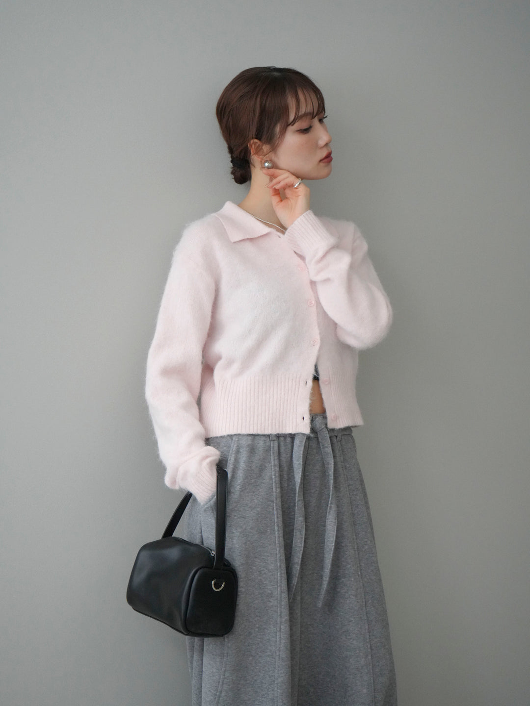 [予約]モヘア衿付きボタンプルオーバー/pink