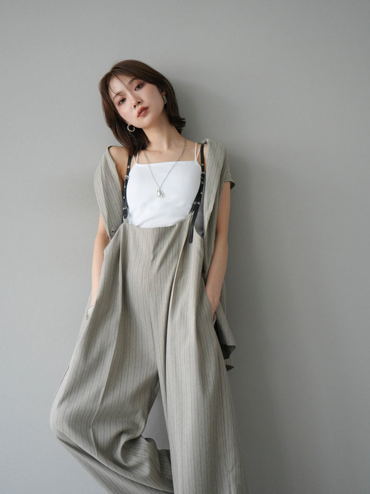 [SET]ヘリンボーンストライプジレ+ヘリンボーンストライプサロペット(2set)