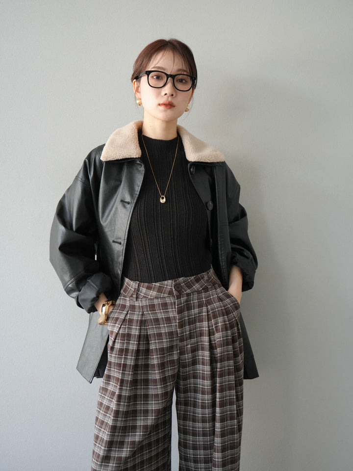 [予約]襟ボアレザーブルゾン/ブラック