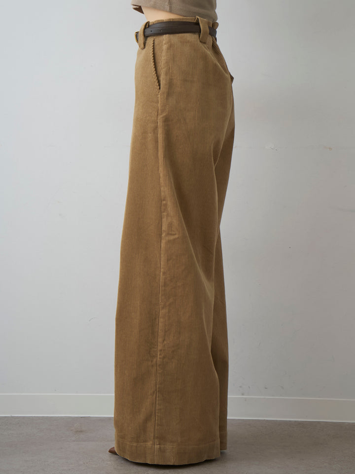 [予約]ベルト付コーディロイワイドストレートパンツ/beige