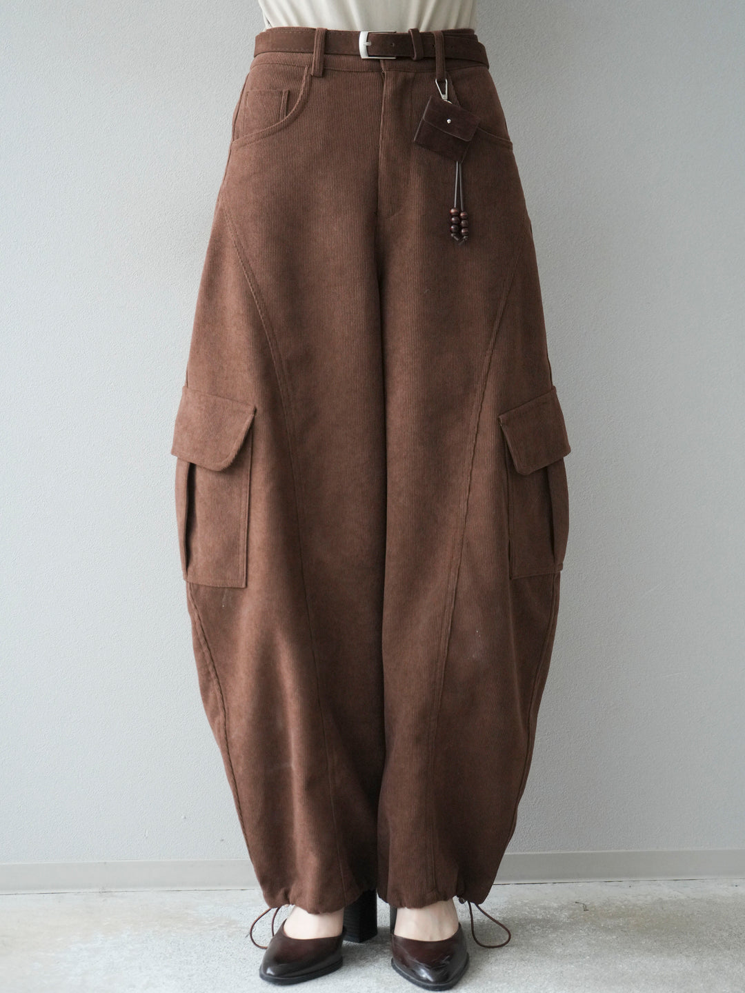[予約]ベルト付コーデュロイカーゴパンツ/brown