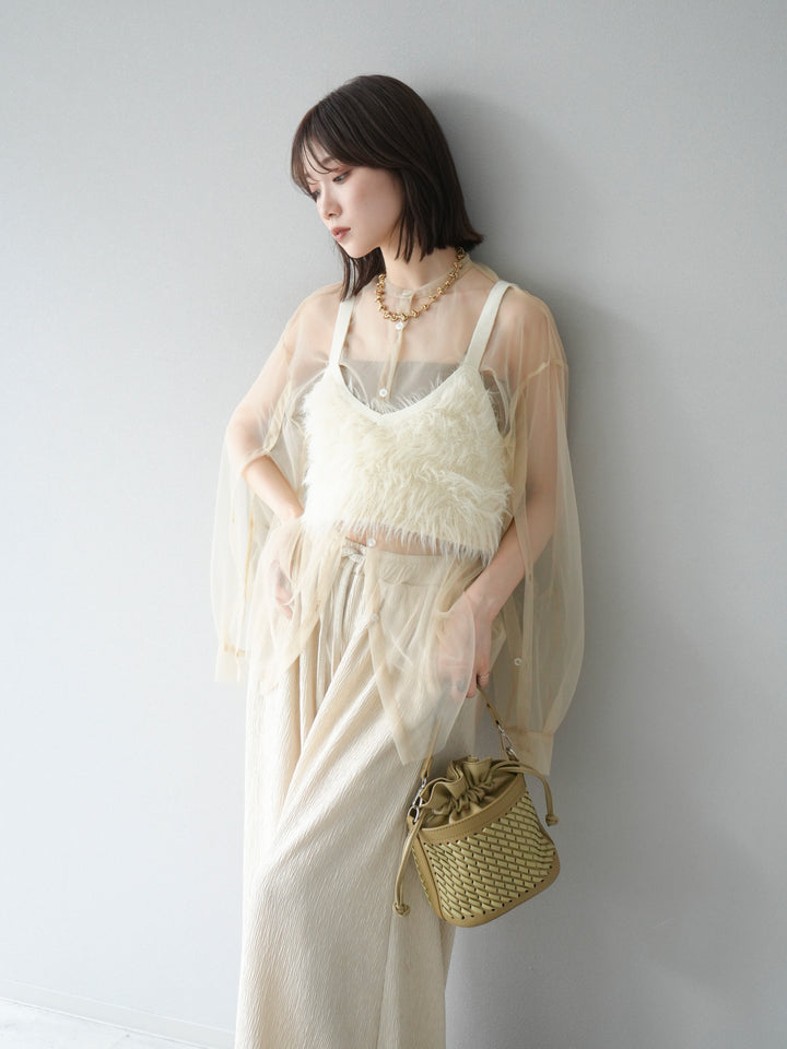 [予約]2WAYスリーブチュールシャツ/ベージュ　