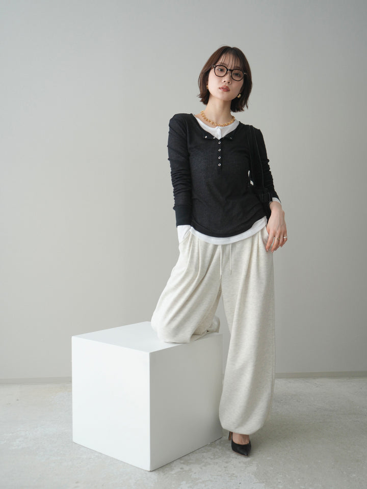 [予約]シアーリブヘンリーネックロンT/black