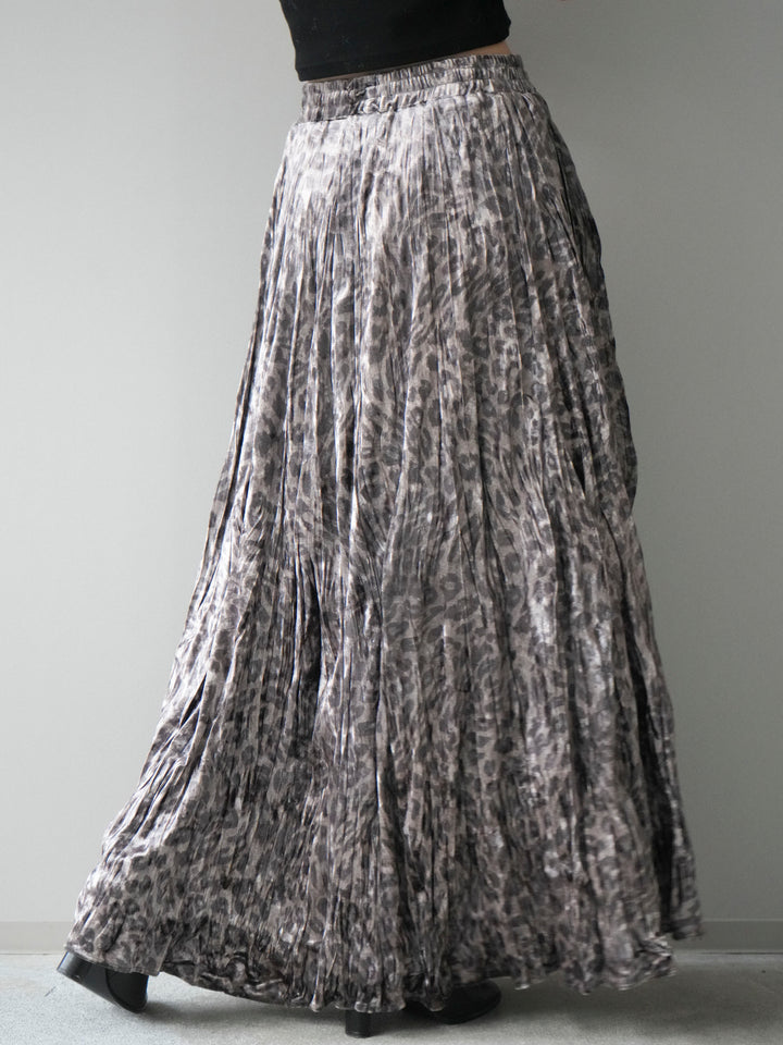 [予約]レオパードベロアワッシャーロングスカート/gray