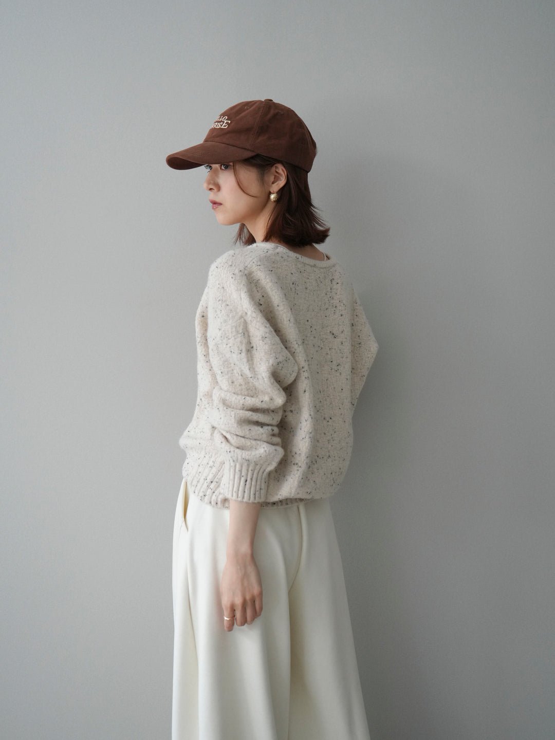 [予約]ツイストネックラメネップヤーンニットプルオーバー/ivory