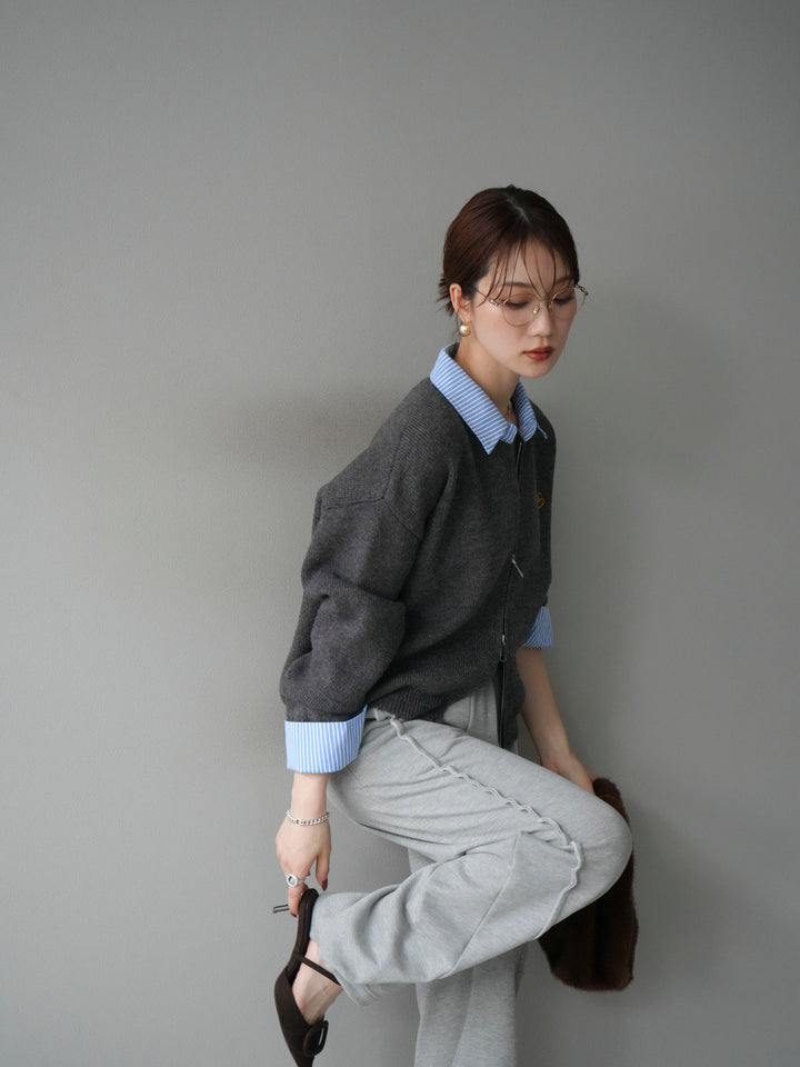 [SET]ストライプシャツレイヤードZIPニットカーディガン+ストライプシャツレイヤードZIPニットカーディガン(2set)