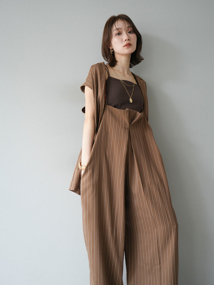 【着回しセット】[SET]ヘリンボーンストライプジレ+シアー切替ベロアトップス+ヘリンボーンストライプサロペット(3set)