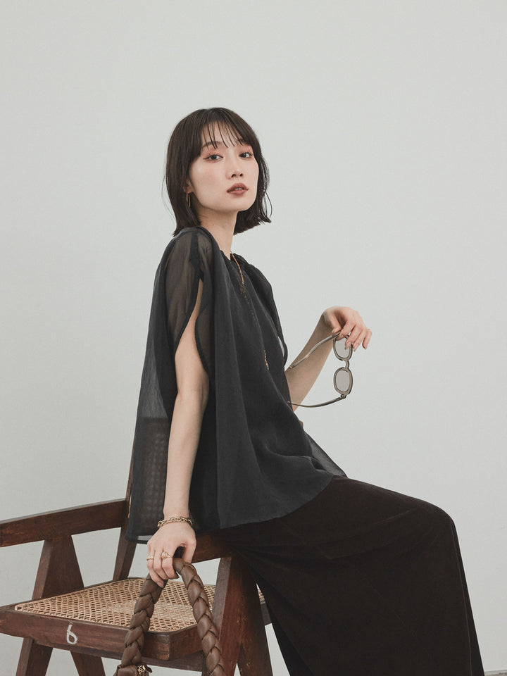 [SET] 緊湊光滑透視層疊上衣 + 天鵝絨低腰裙 (2set)