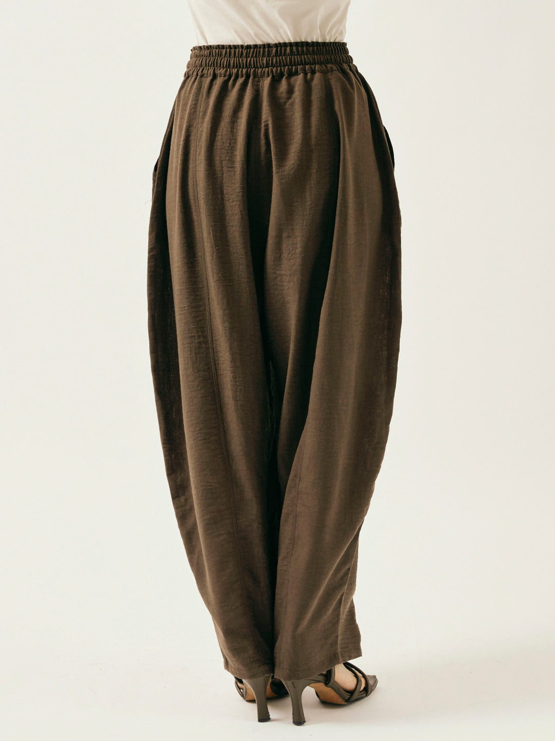 [予約]リネンライクベイカーバルーンパンツ/ブラウン