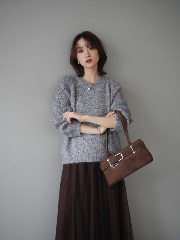 [SET]ロゴラベルミックスヤーンニットプルオーバー+ロゴラベルミックスヤーンニットプルオーバー(2set)