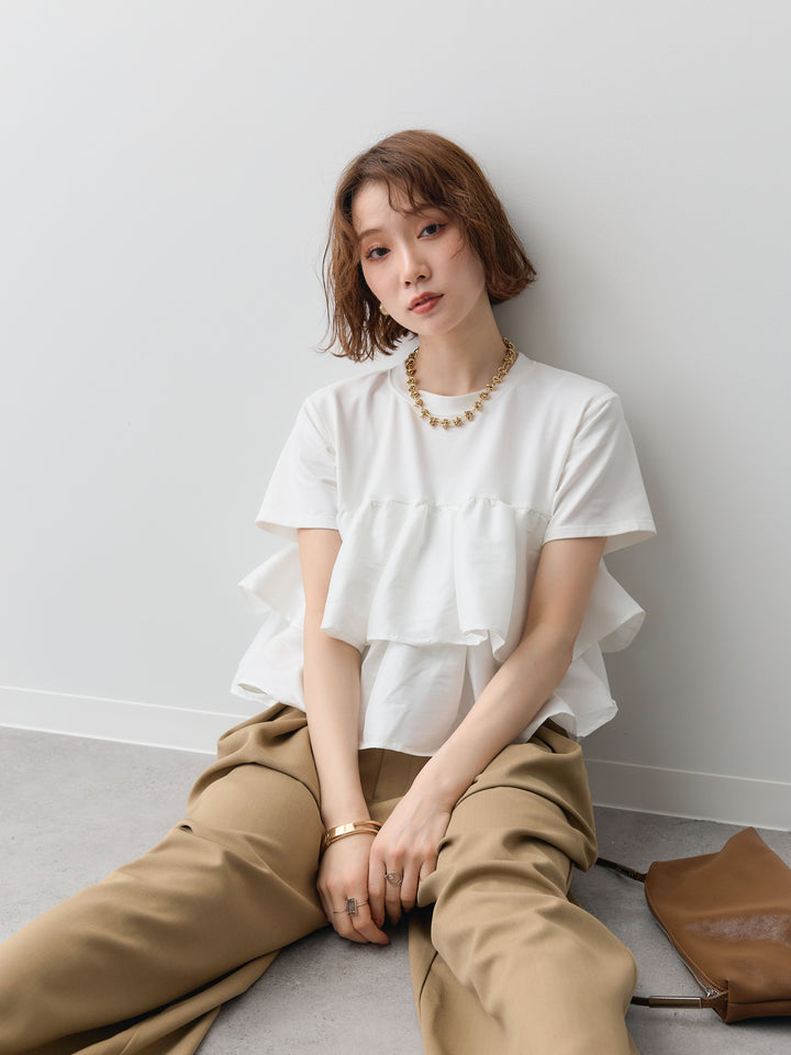 [SET]フリルティアードTEE+クレープデシンタックワイドパンツ(2set)