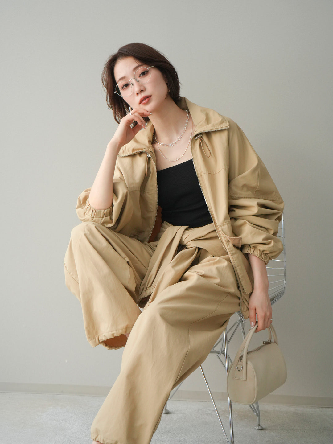 [予約]ビッグポケットコットンナイロンジップブルゾン/beige